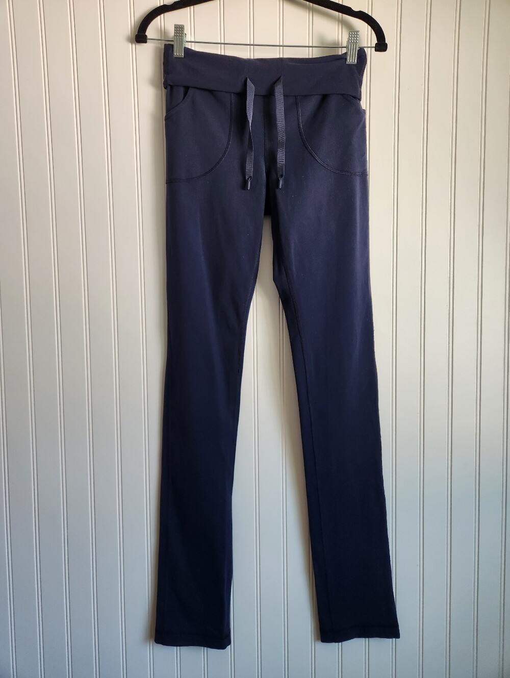 LULULEMON Dark Blue Straight Leg Fold Over Stretchy Yoga Pants 6